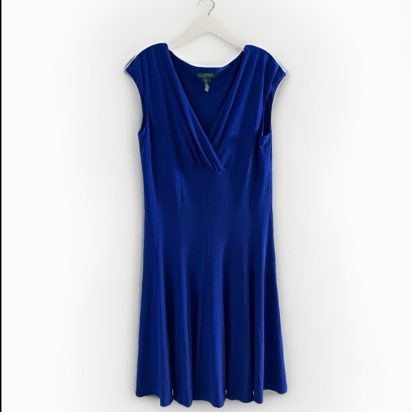 Lauren Ralph Lauren Plus  14 Career Dress Royal Blue Fit &‎ Flare Swing Jersey - Picture 1 of 7
